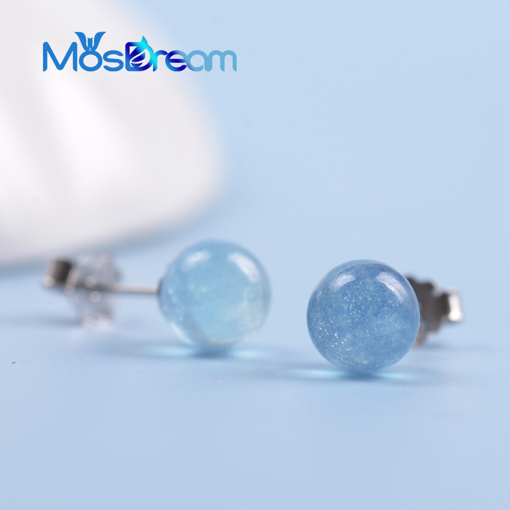 MosDream Aquamarin Ohrringe Stud s925 Silber Natürliche Edelstein Runde Blau Ohrring Schmuck für Frauen Klassische Partei