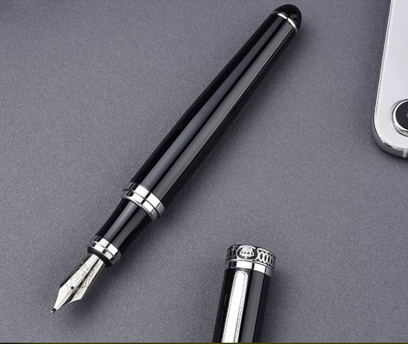 Duke D2 Zwart Zilver Clip d2 Medium Nib Vulpen met 1pc Kalligrafie Fude Gebogen Nib Verwisselbare Set voor schrijven Praktijk: Only Bent Nib Pen / No Gift Box