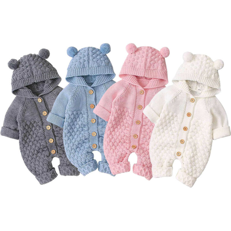 VICROAD Baby-onesie Jongens Rits Babymeisjes Trui met Capuchon Gebreide Jumpsuit Kleding Outfits, Grijs, 18-24 maanden