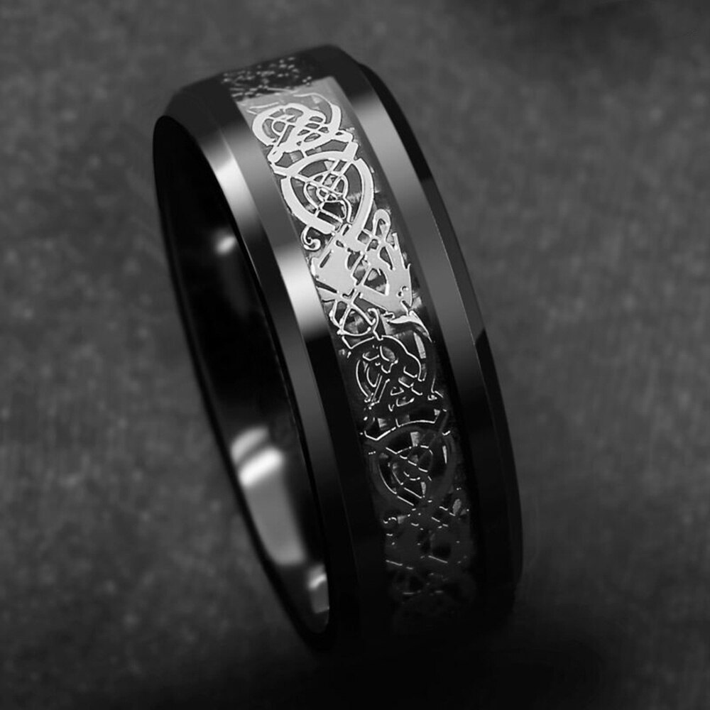 8Mm Black Mannen Ringen Draak Patroon Roestvrij Stalen Ringen Voor Mannen Wedding Engagement Sieraden Christmas: 9