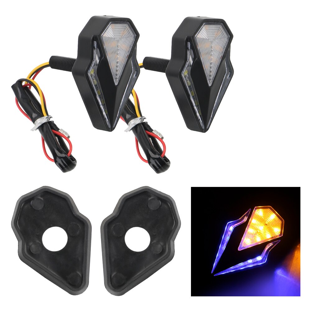 1 Paar Blinker Light Diamond Shape 12V Motor Richtingaanwijzer Lights Motorfiets Signaal Lamp Universele: Yellow blue light