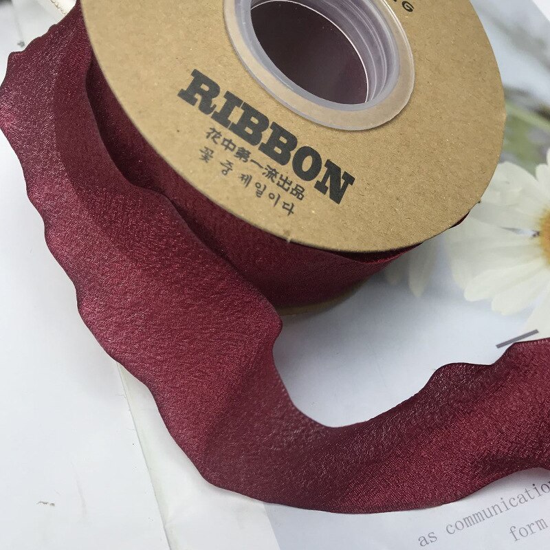 Cinta de gasa arrugada de 25 yardas y 40mm, Material para tocados Diy, para Tartas, flores estilo Bandage, accesorios de decoración de ropa: wine red