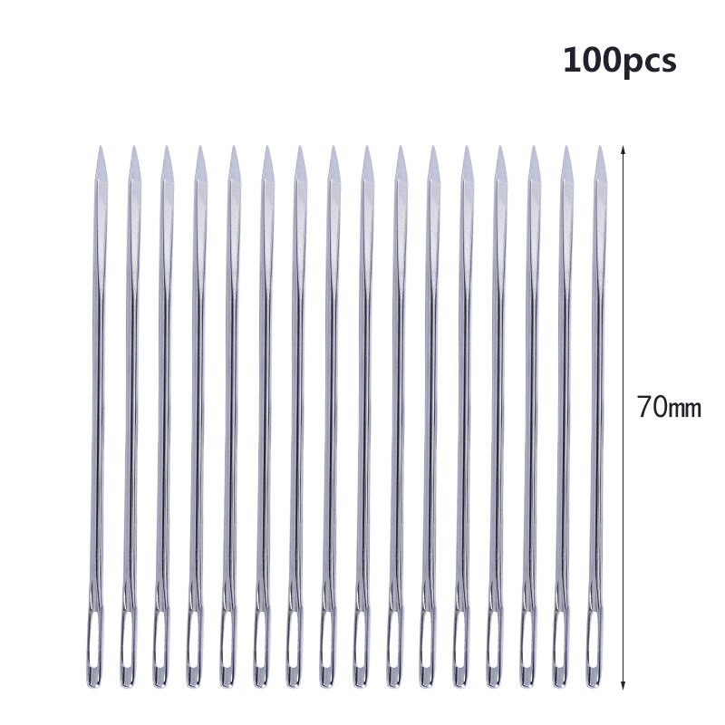 Agujas de coser de cuero hechas a mano, 4 tamaños, 44/52/58/70mm, agujas de acero inoxidable para bolsa de cuero de punto de cruz, 100 Uds.: 70mm