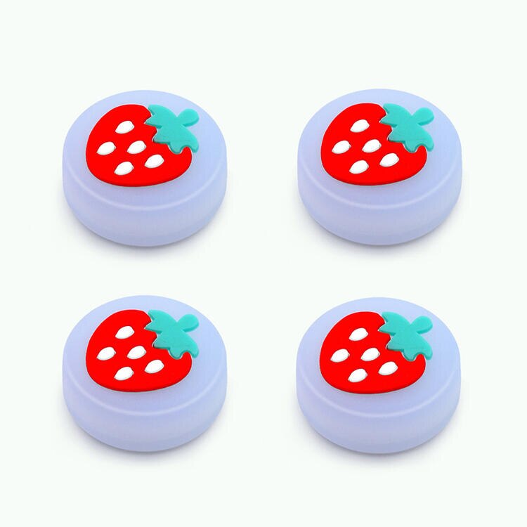 4Pcs Luminous Light Leaf Strawberry Thumb Grip Cap Controller Analog Protective Cover For Nintendo Switch/Lite Joy-Con: Blue Strawberry