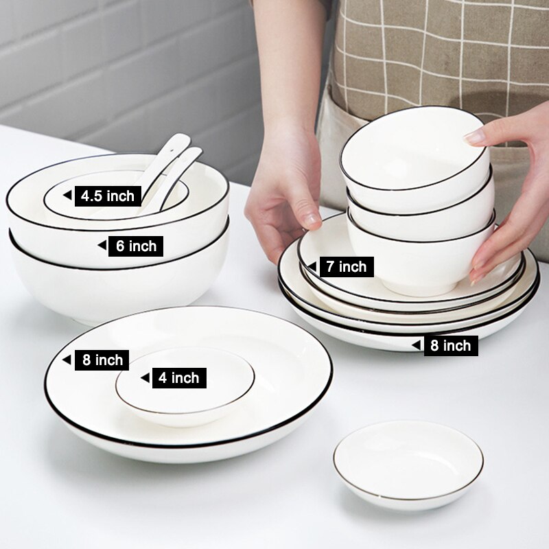 White Dinnerware Set Porcelain Spoon Bowl Plate for Home Use Everyday Use FOU99