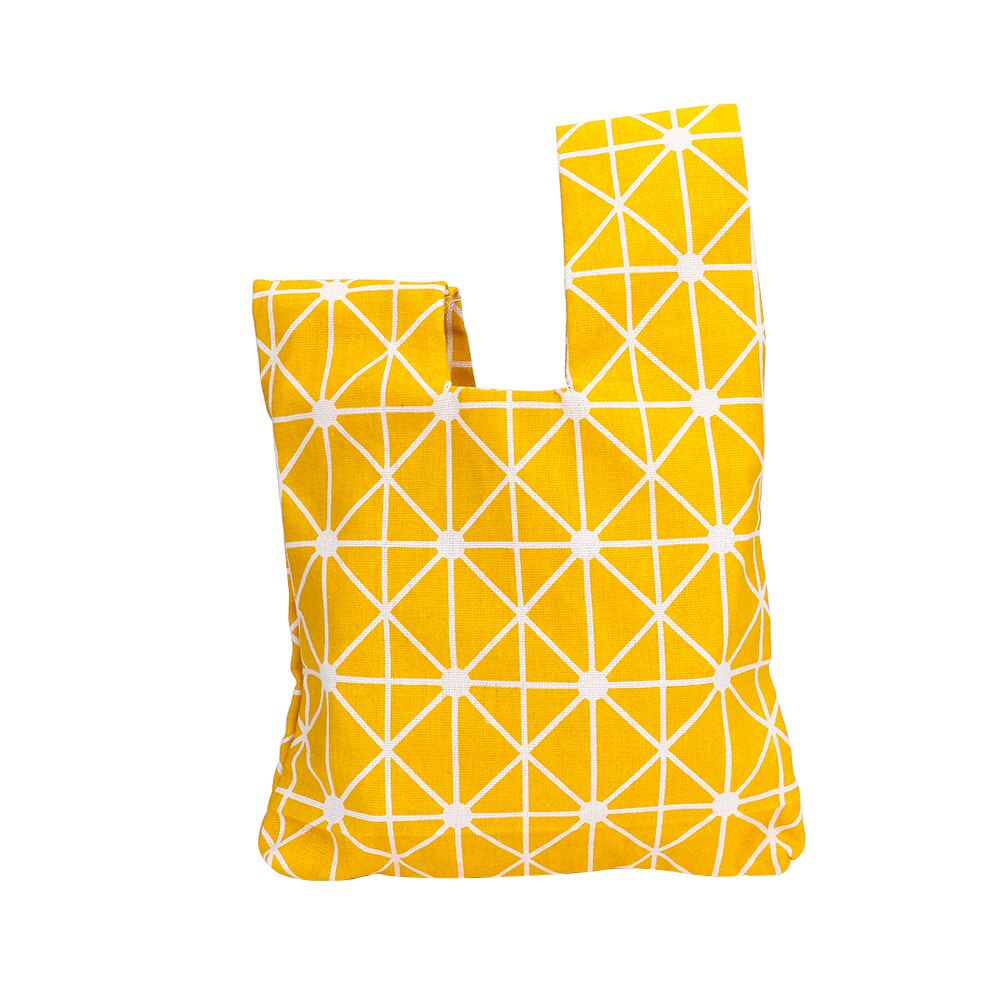 Sac à poignet Style japonais en toile de coton Simple avec nœud, sac à main à grille de fleurs, sac de marche avec clés de téléphone portable, déjeuner: yellow