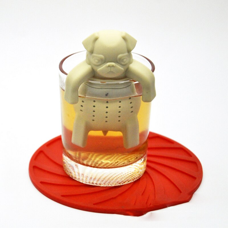 Silicone Tea Strainer Cute Silicone Pug Dog Tea Infuser Filter Brewing Funny gadgets Reusable Tea Strainer Teapot Kitchen Tools