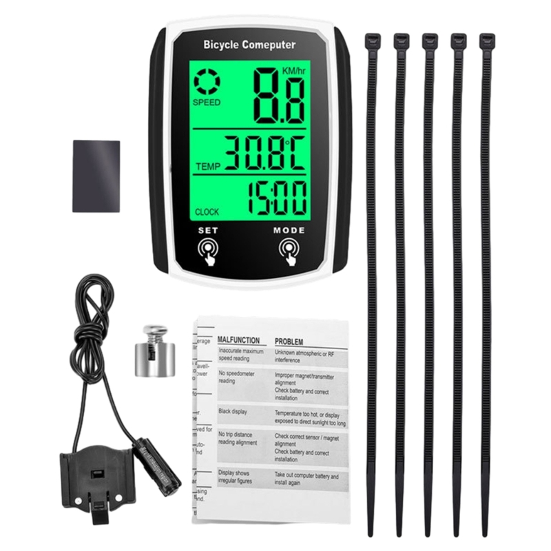 Mini fietscomputer, waterdicht, met snelheidsmeter en kilometerteller met 19- functies, fietscomputer met snoer.