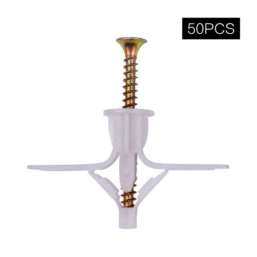 100pcs Expansion Drywall Anchor Kit Screws Self Drilling Wall Home Pierced Tool Set Special For Nylon Plastic Gypsum Board: White butterfly-nail