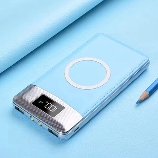 50000Mah Power Bank Externe Batterij Bank Ingebouwde Draadloze Oplader Powerbank Draagbare Qi Draadloze Oplader Voor Iphone 8 8Plus Xs: Blauw