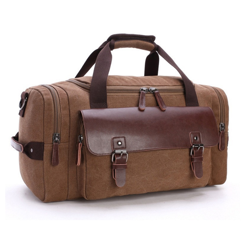 Mannen Canvas Reisbagage Tas Grote Capaciteit Schouder Handtas Crossbody Reizen Plunjezakken Vrouwen Duffle Handtas: Bruin