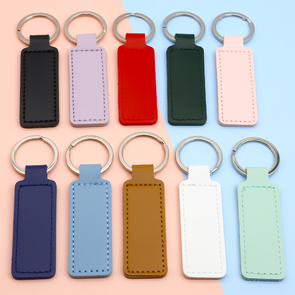 10 Stuks Heldere PU Lederen Sleutelhanger dubbelzijdig Customiz Auto Draad Metalen Hanger PU Sleutelhanger Eenvoudige Sleutelhangers Keyholde