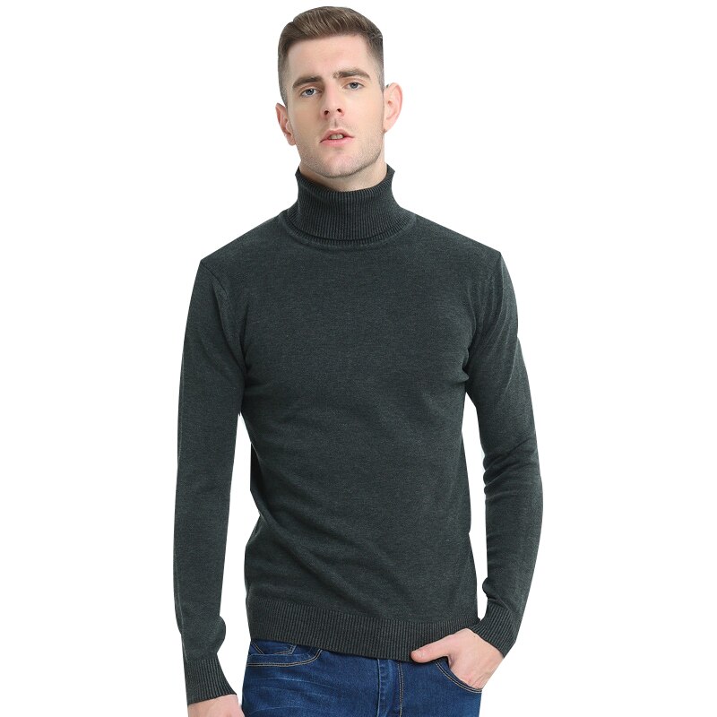 Herre rullekrave bomuldstrøje varm efterår vinter blød slim fit behageligt langærmet tøj strikket afslappet herre sweater