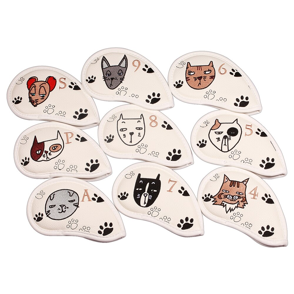 9 Stck Tragbare Golf Verein Headcovers Nette Karikatur Katze aufbringen PU Wasserdichte Fahrrinne hybrid Putter Abdeckung einstellen Jahrgang