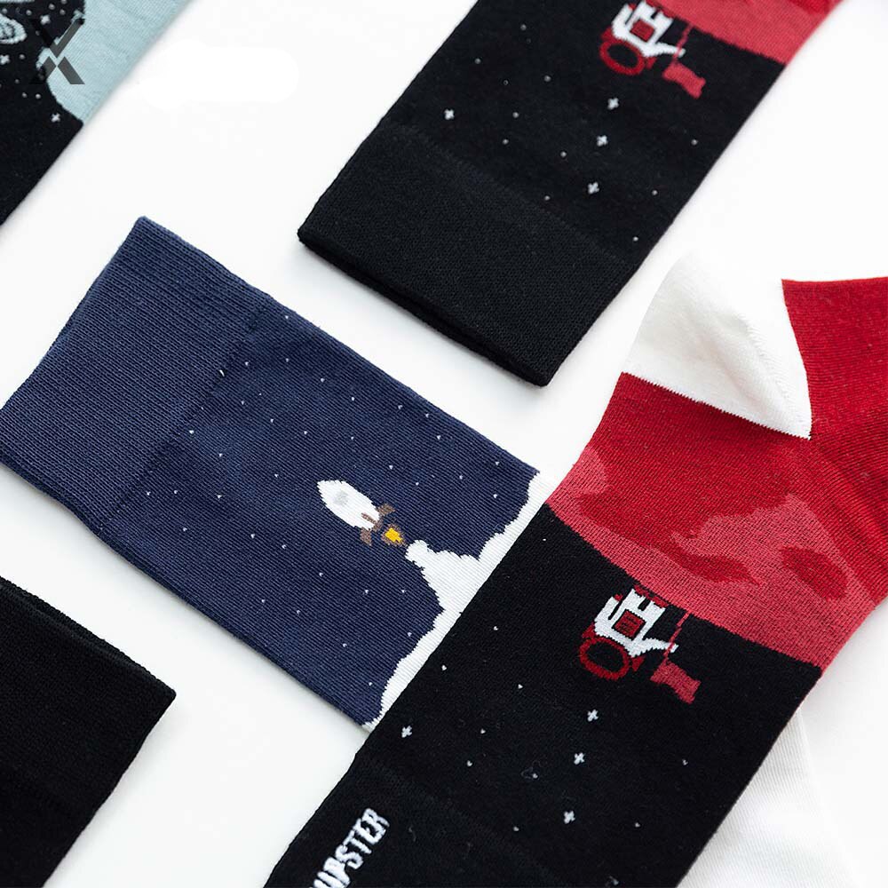 3Pairs/lot Novelty Men Socks Rocket Lift off Scenes Socks Funny Space Program Pattern Socks Streetwear Boy Socks 36-43 Unisex