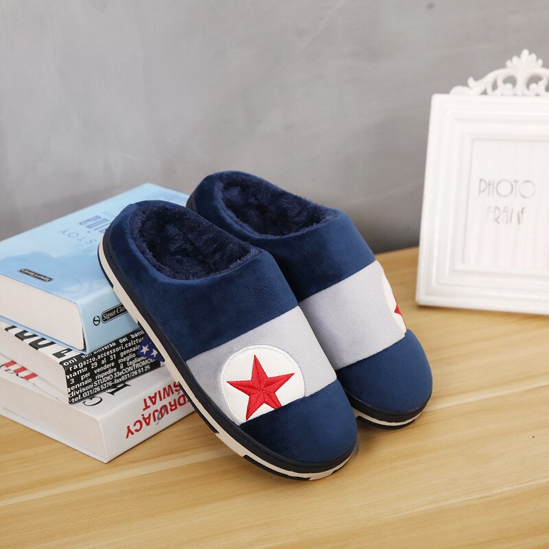 Messieurs pantoufles en peluche grande taille 39-44 homme intérieur pantoufles hiver chaussures adulte solide couleur mixte mâle slippersKS231: Navy blue2 / 9.5