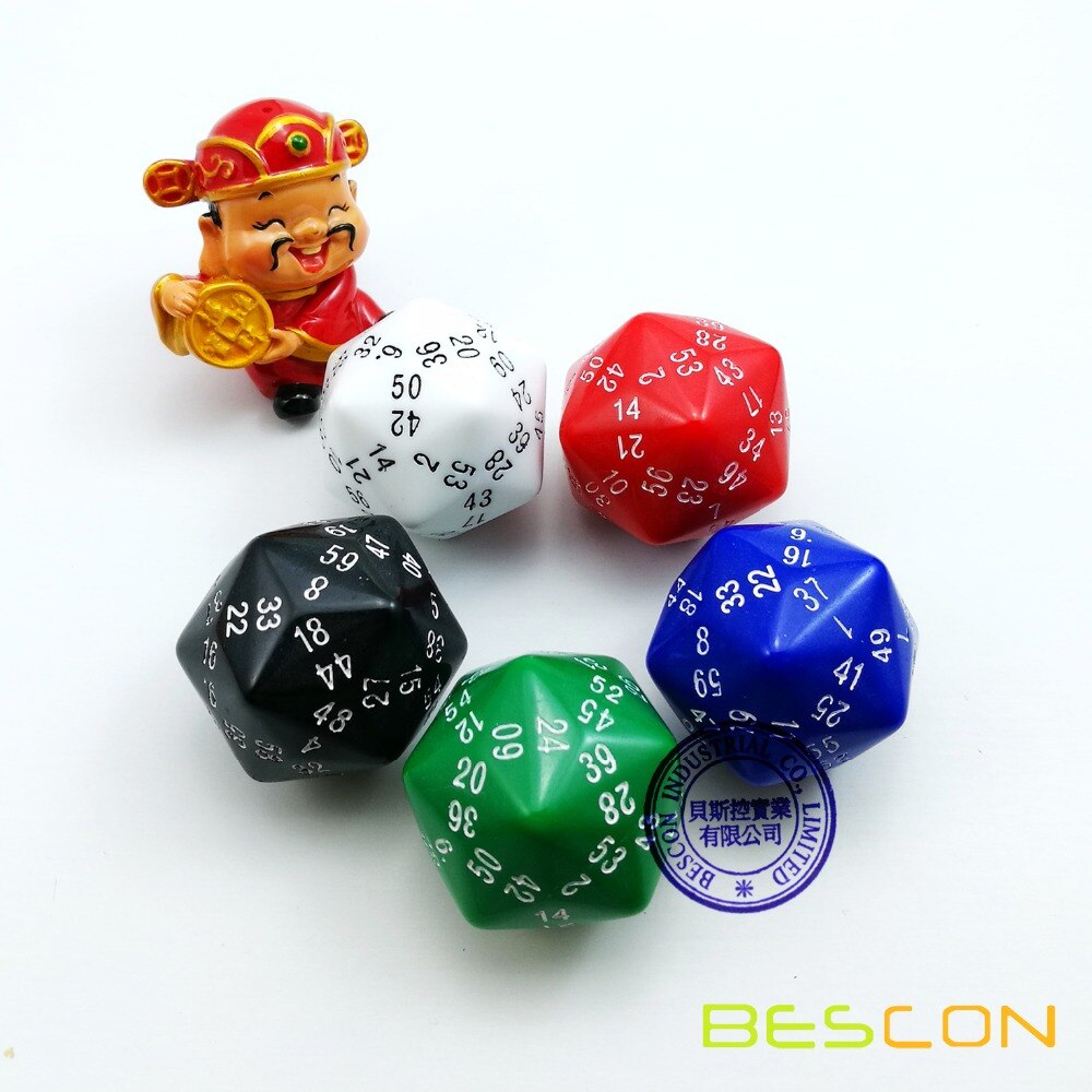 Bescon Polyhedrale Dobbelstenen 60-Zijdig Gaming Dobbelstenen, D60 Sterven, D60 Dobbelstenen, 60 Zijden Dobbelstenen, 60 Zijdig Kubus Van Rode Kleur