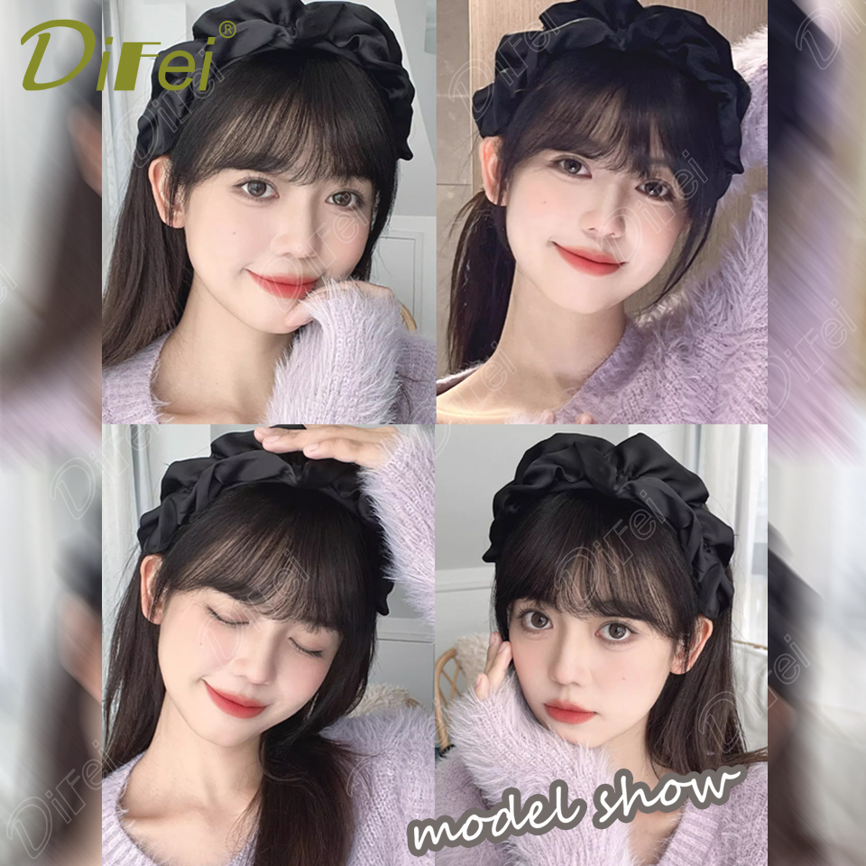 Headband Bangs One Wig Synthetic Wig Black Headband Style with Straight Bangs Hair Suitable for Women Autumn Festival Daily Wear