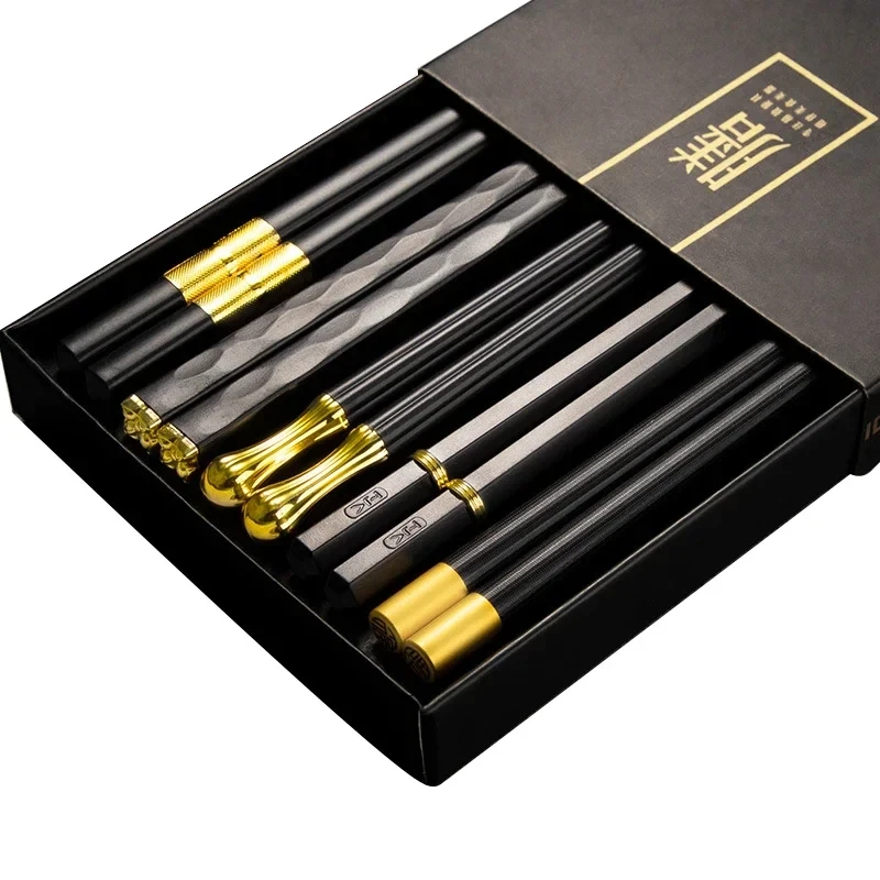 5 Pairs Japanese Chinese Chopsticks Sushi Non-slip Sticks Reusable Metal Korean Chopsticks Set Healthy Alloy Tableware set: Pink
