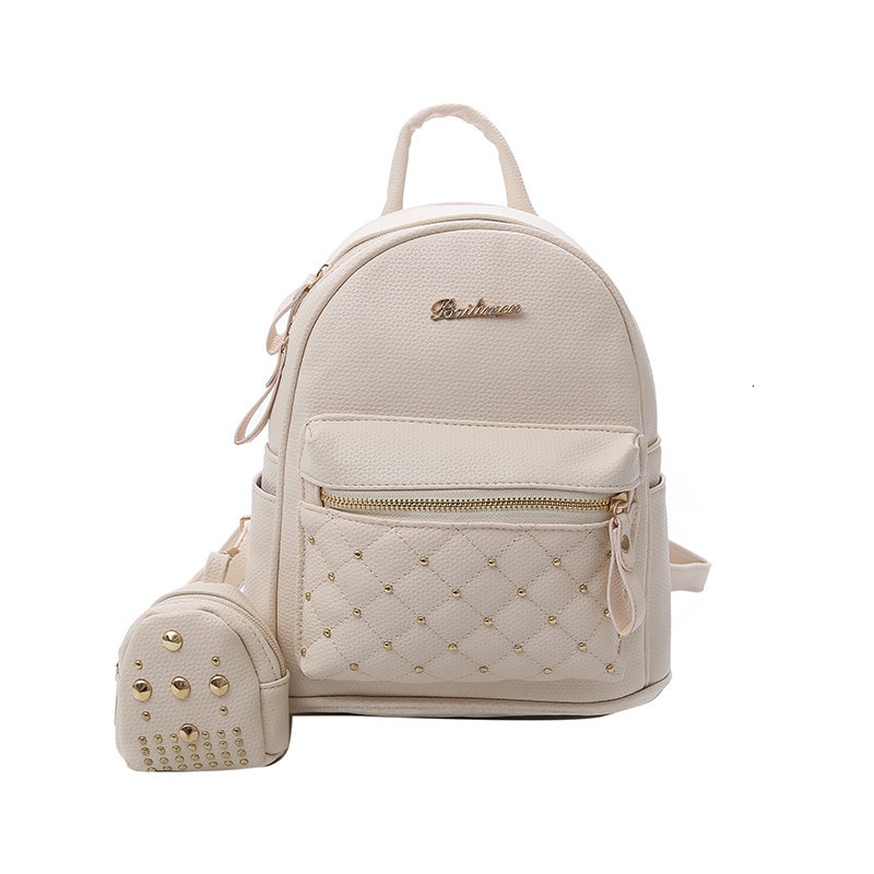 Mochila pequena de couro pu feminina, retrô, bolsa escolar: white