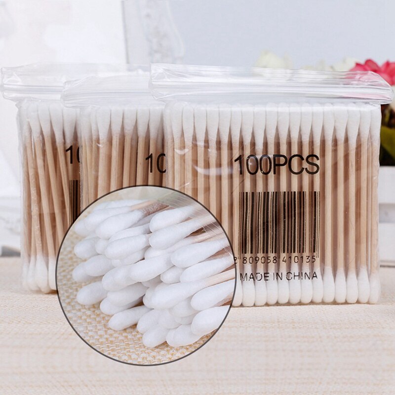 100 unids/pack de algodón de bambú de brotes de hisopos de algodón médico Limpieza de orejas palos de madera maquillaje herramientas de salud tampones Cotonete