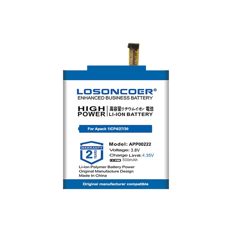 LOSONCOER 0 Cycle 100% 500mAh APP00222 Battery for Apack 1ICP4/27/30 For Fossil Q Explorist Gen3 Gen 3 Smart Watch ART5004: APP00222-A