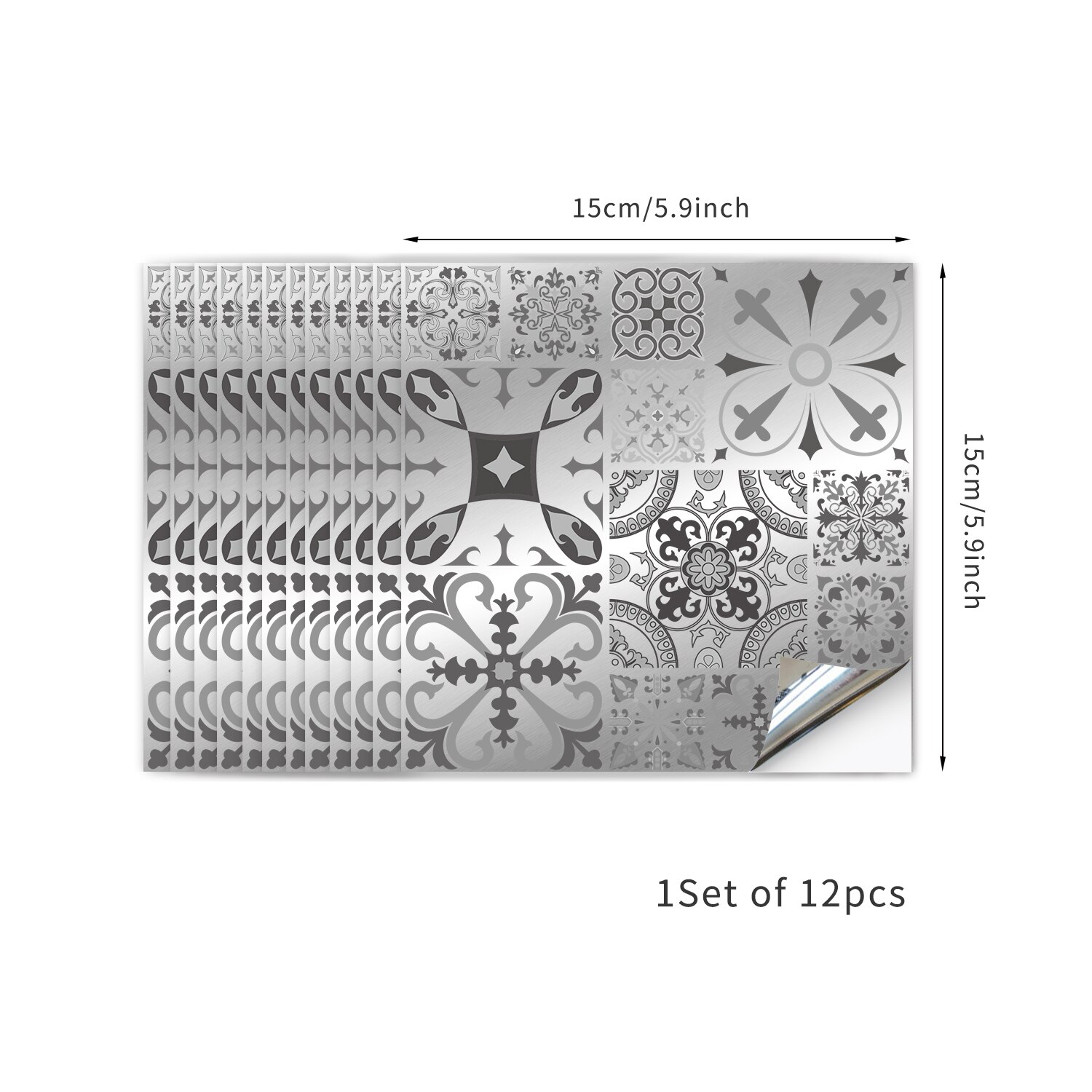 12Pcs Marokkaanse Metalen Wind Knipperende Keramische Tegel Met Silver Chrome Materiaal Keuken Badkamer Zelfklevende Woondecoratie: GRAY