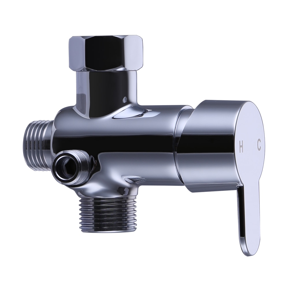KES Brass T-adapter with Shut-off Valve 3-Way Diverter Connector for Toilet Tank, Handheld Bidet and Bath Faucet Chrome, K1019