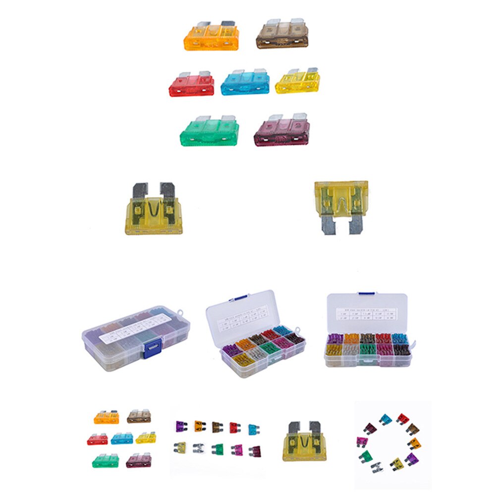 100 Uds surtido de fusibles de coche 3A 5A 7.5A 10A 15A 20A 25A 30A 35A 40A Amp con Clip de caja surtido de fusibles tipo cuchilla automática