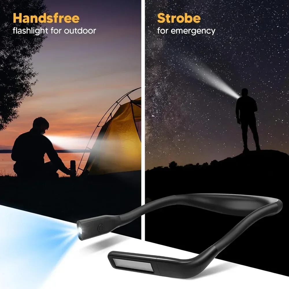 Hals-Leselampe, Leselampen für Bücher Ich bin Bett, wiederaufladbar, 2000 mAh, 10–80 Stunden, augenfreundliche breite Lampe, Buchlicht