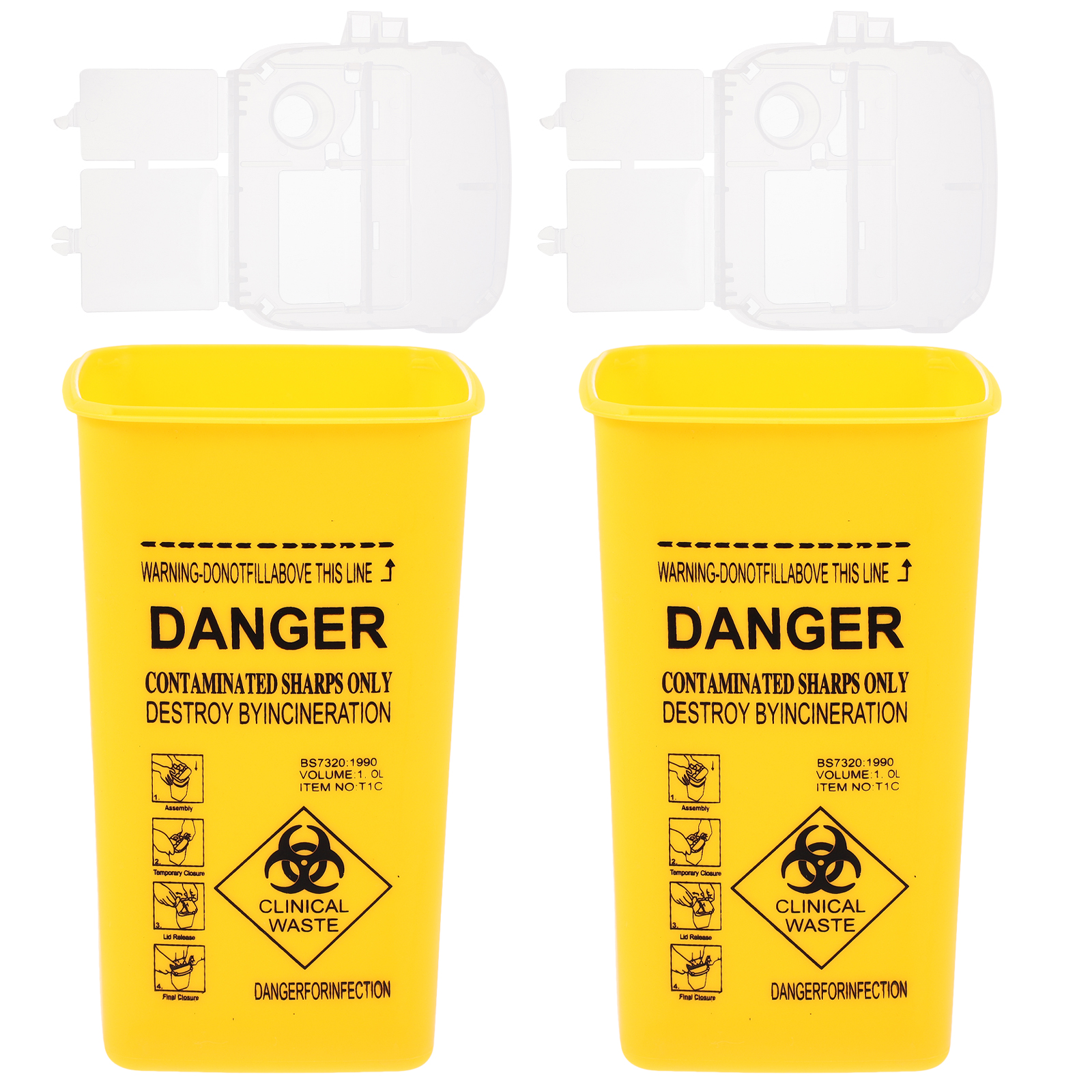 2Pcs Multi-function Sharps Buckets Plastic Disposal Containers Thickened Disposal Boxes: Yellow