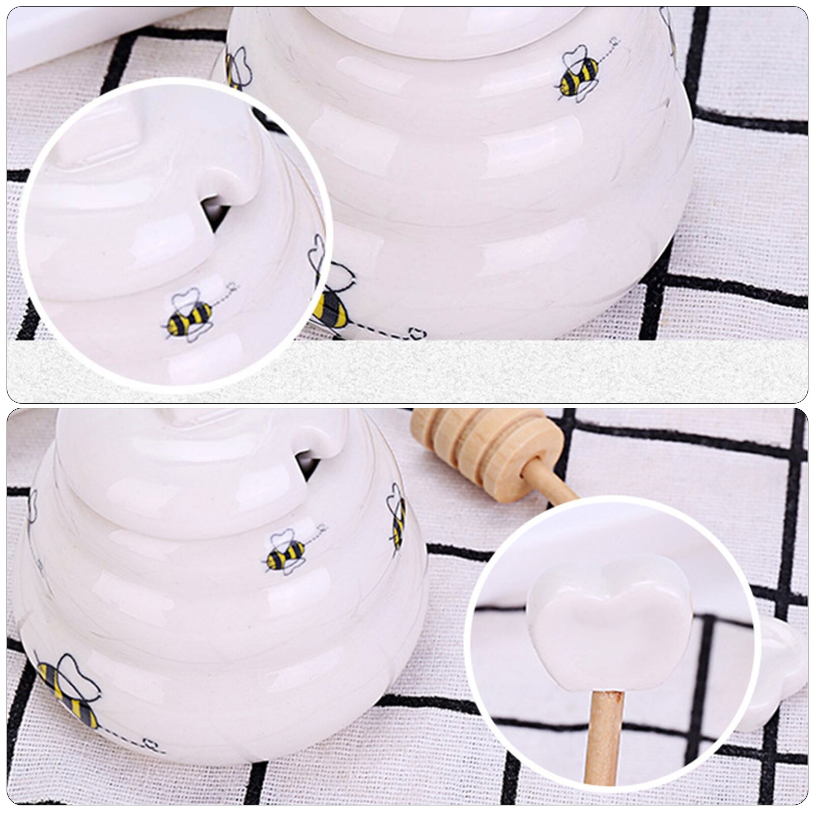 Mini Ceramic Honey Pot Jar With Dipper Giftable Beehive Honey Jar Supplies Storage Tank Tea And Coffee Accessory Kitchen Tool