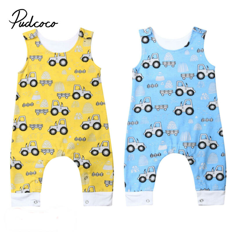 pudcoco Infant Baby Boys One Piece Romper Baby Girls Car Print Sleeveless Jumpsuits Causal Set Years Clothes 0-24M
