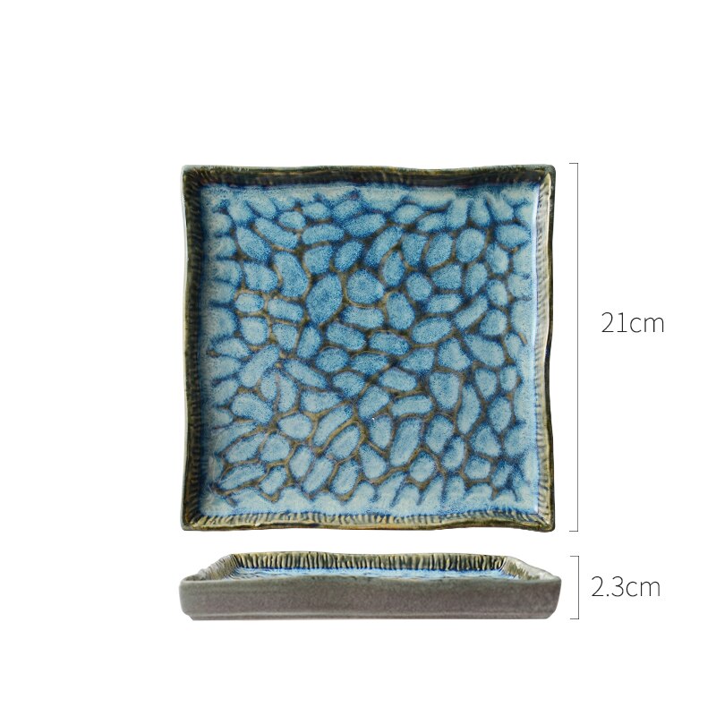 Rectangular Sushi Dish Kiln Turns Blue Ceramic Plate Square Western Steak Plate Home Tableware Dishes Dinner Plates Taste Dish: Square