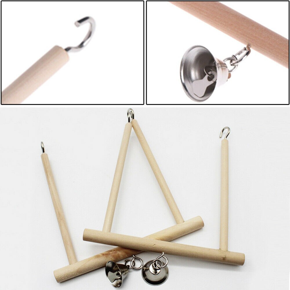 Natural Wooden Birds Swing Toy Parrot Hanging Swings Cage With Bells Bird Stand Holder