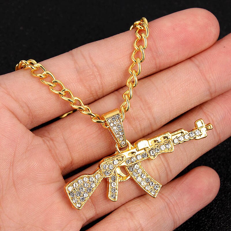 Gold Dollar Zeichen bilden Legierung Kristall Anhänger Halskette Hüfte hüpfen Schmuck Für Männer Jungen Geburtstag Party Hochzeit Männlichen Zubehör: Gewehr
