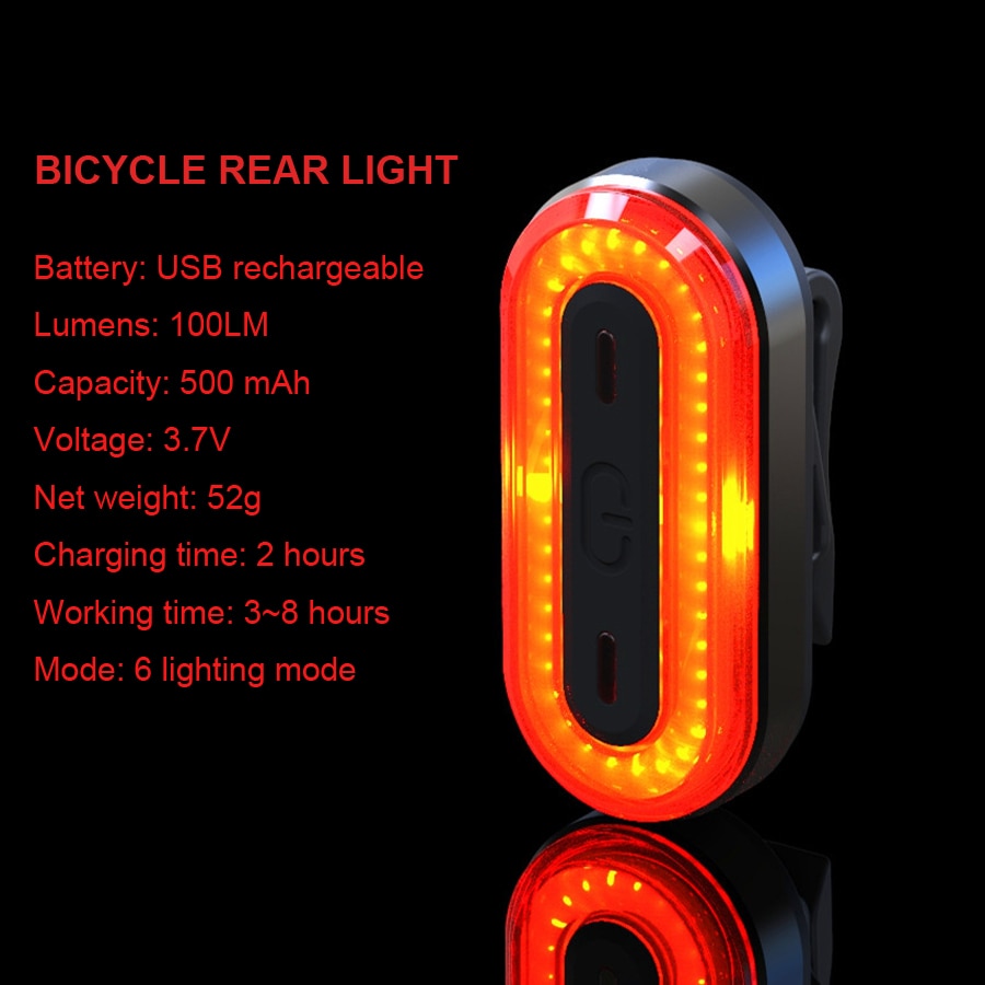 Usb Oplaadbare Fiets Achterlicht Fietsen Led Achterlicht Terug Lamp Zaklamp Voor Fiets Vouwfiets Accessoires Achterlicht