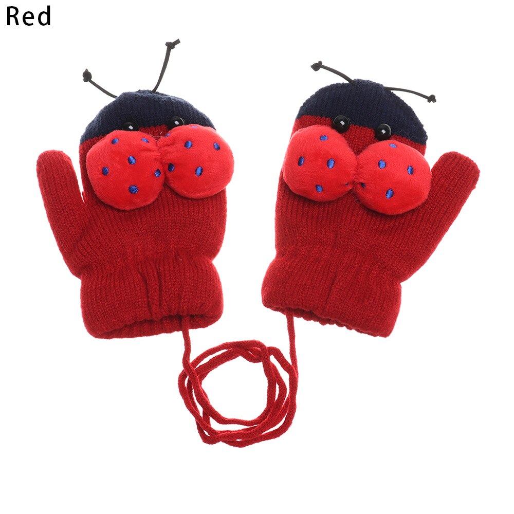 Del bambino Delle Ragazze Dei Ragazzi di Inverno Lavorato A Maglia Guanti bambino Del bambino Dei Bambini Caldo Corda dito Completa guanti Del Fumetto Dei Bambini Più di Velluto di Spessore Guanto: rosso