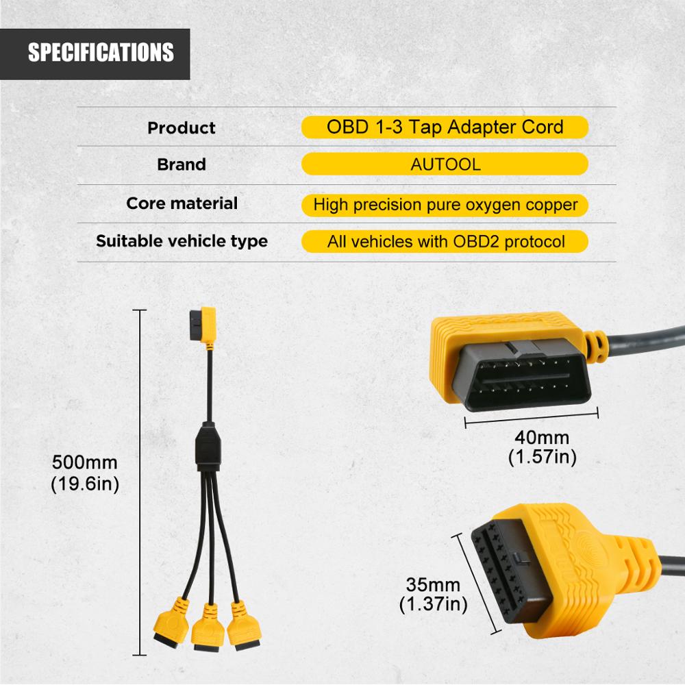 AUTOOL OBD2 Splitter Cable OBD 2 Extend Y Cables 1 to 3 Converter Adapter Wire 50cm J1962M to 3-J1962F OBD2 Extension Split Cord