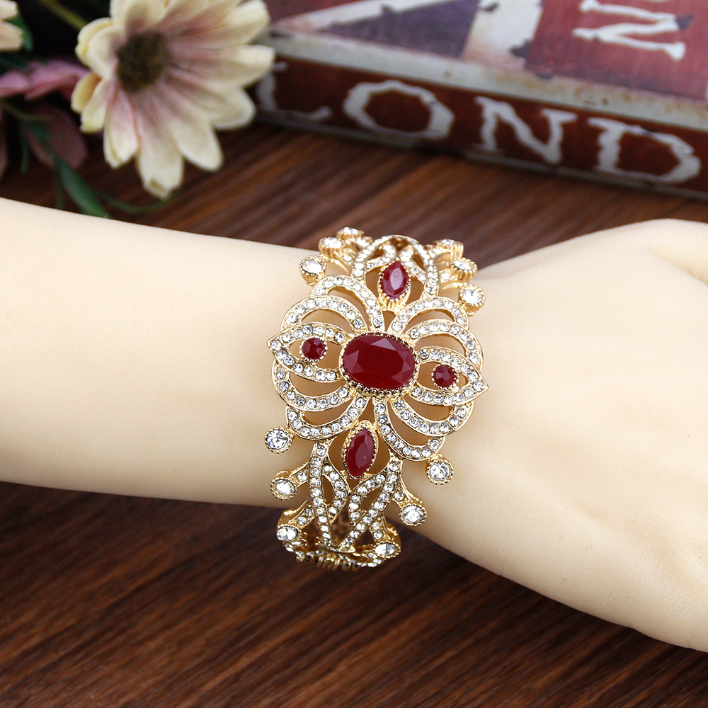 Sunspicems 18K Gold Farbe Kristall Marokko Manschette Armbinde Armreif Algerien Braut Hochzeit Schmuck Blume Türkei Arabisch Armreif