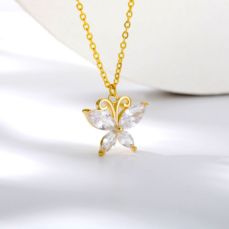 Cubic zircon butterfly necklaces for women, stainless steel gold butterfly pendant charm necklace, girls' birthday jewelry