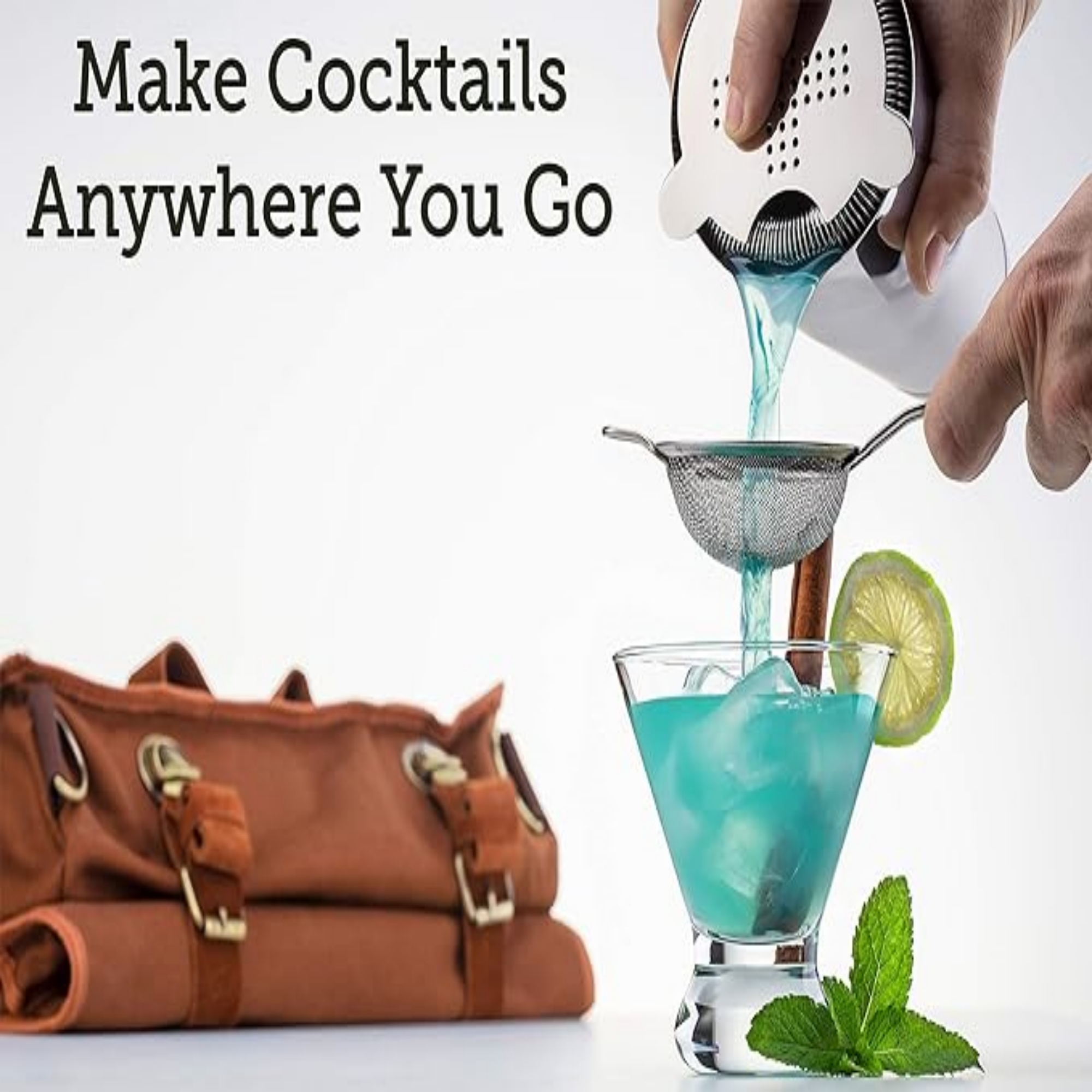 Kit de barman de viaje, bolsa, kit de herramientas para exteriores, práctico kit de herramientas para barman, bolso de lona de piel de vaca, antideslizante y resistente al desgaste