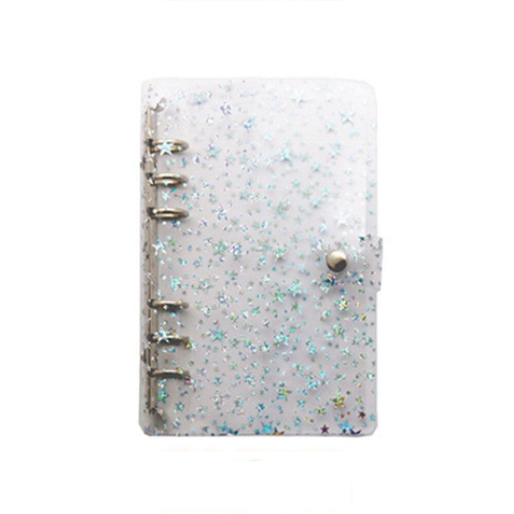 A5/A6 Cute Transparent PVC Glitter Sequins Notebook Cover Office School 6 Rings Binder Spiral Planner Agenda Organizer Notebooks: A6 clear star