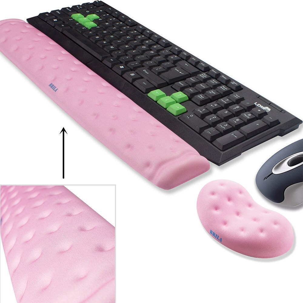 Almofada da almofada do apoio do descanso do pulso do rato & do teclado da ergonomia da espuma da memória de brila para o trabalho de escritório e o jogo de computador, alívio da dor do pulso: Pink Bunlde