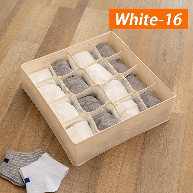 Foldable Underwear Storage Box Socks Closet Organizer Cloth Dividers For Drawers Case Wardrobe Thing Container Home Organization: Beige White 16