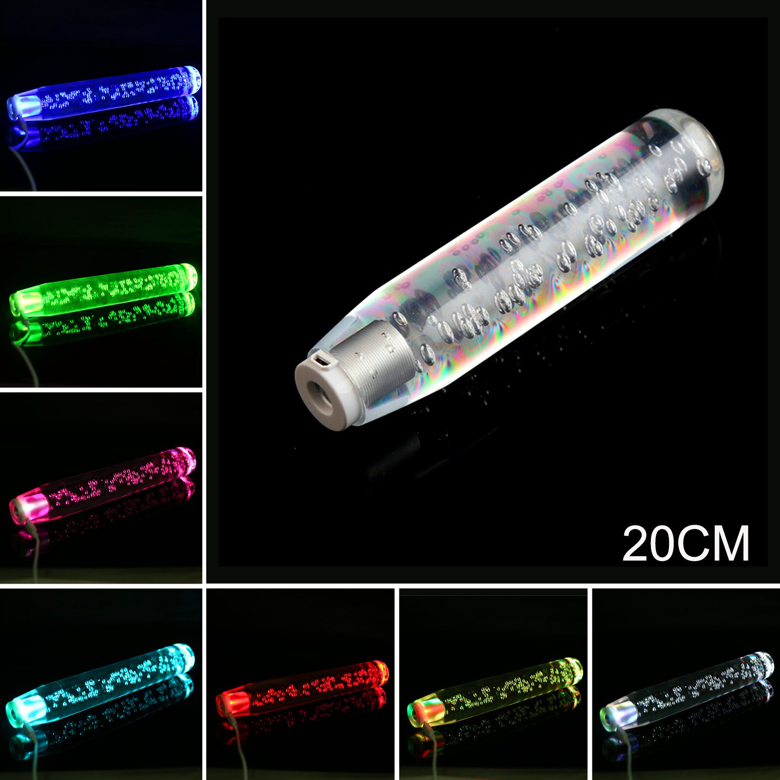 Led lys rgb skift knap stick krystal gennemsigtig boble gear shifter 10cm/15cm/20cm/25cm/30cm multicolor gradient shift knop: Type 3