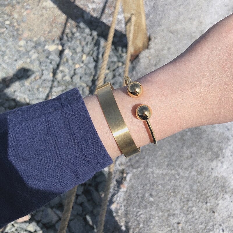 Ghidbk dainty duplo contas abertas pulseira pulseiras para mulheres minimalista gemetrical bolas fina pulseira simples chique design pulseiras