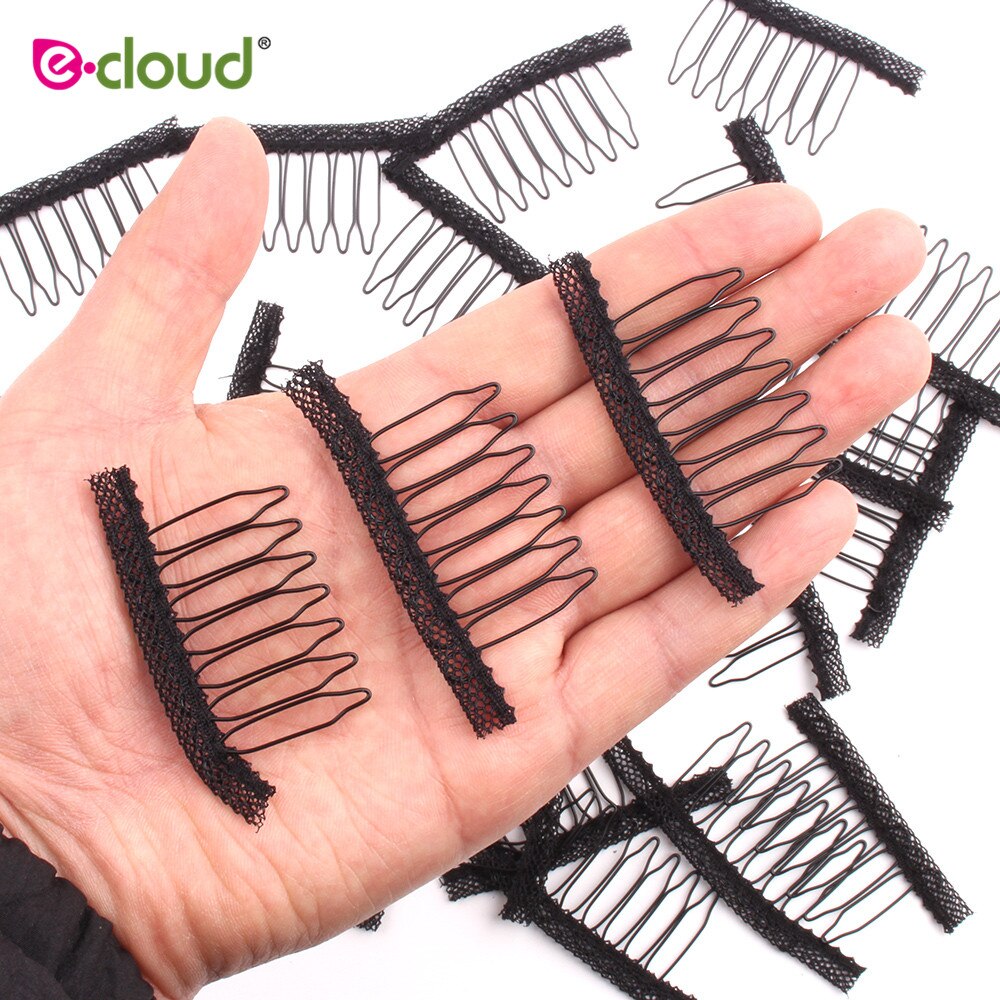 50Pcs-100 Stks/zak Zwart Kant Pruik Clips Staal Tand Polyester Duurzaam Doek Pruik Kammen Voor Haarstukje Caps Pruik accessoires Gereedschap: Lace Black 100pcs