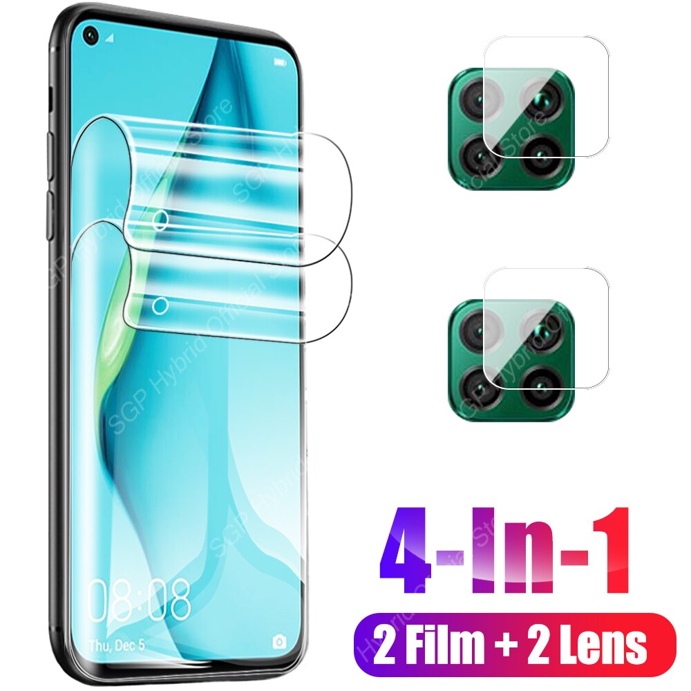 4In1 Scherm Beschermende Hydrogel Film Voor Huawei P40 Lite E P40lite 5G P30 Pro P30lite P 30 40 Pro plus Camera Protector Geen Glas