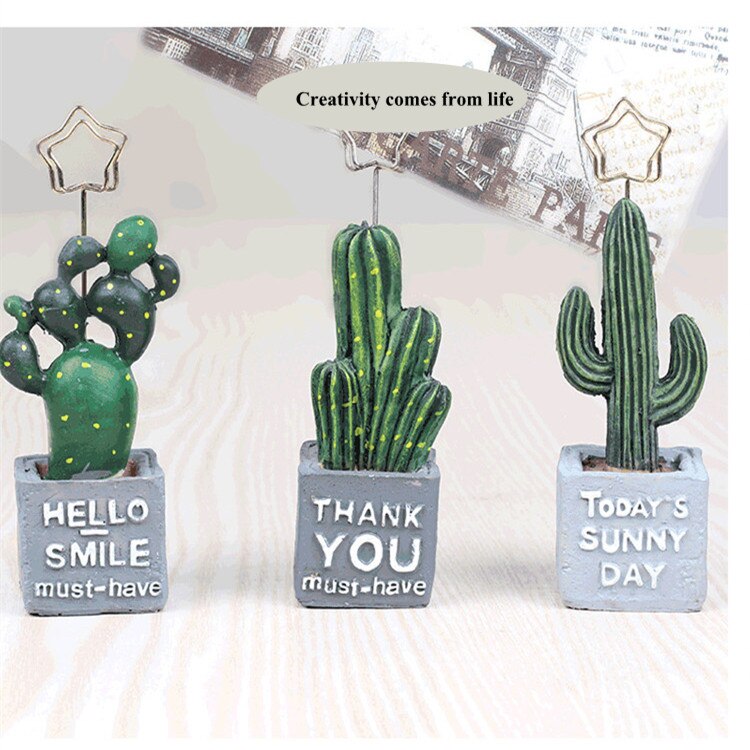 Cactus plant resin plant photo clip desktop message postcard post it note holder business card holder